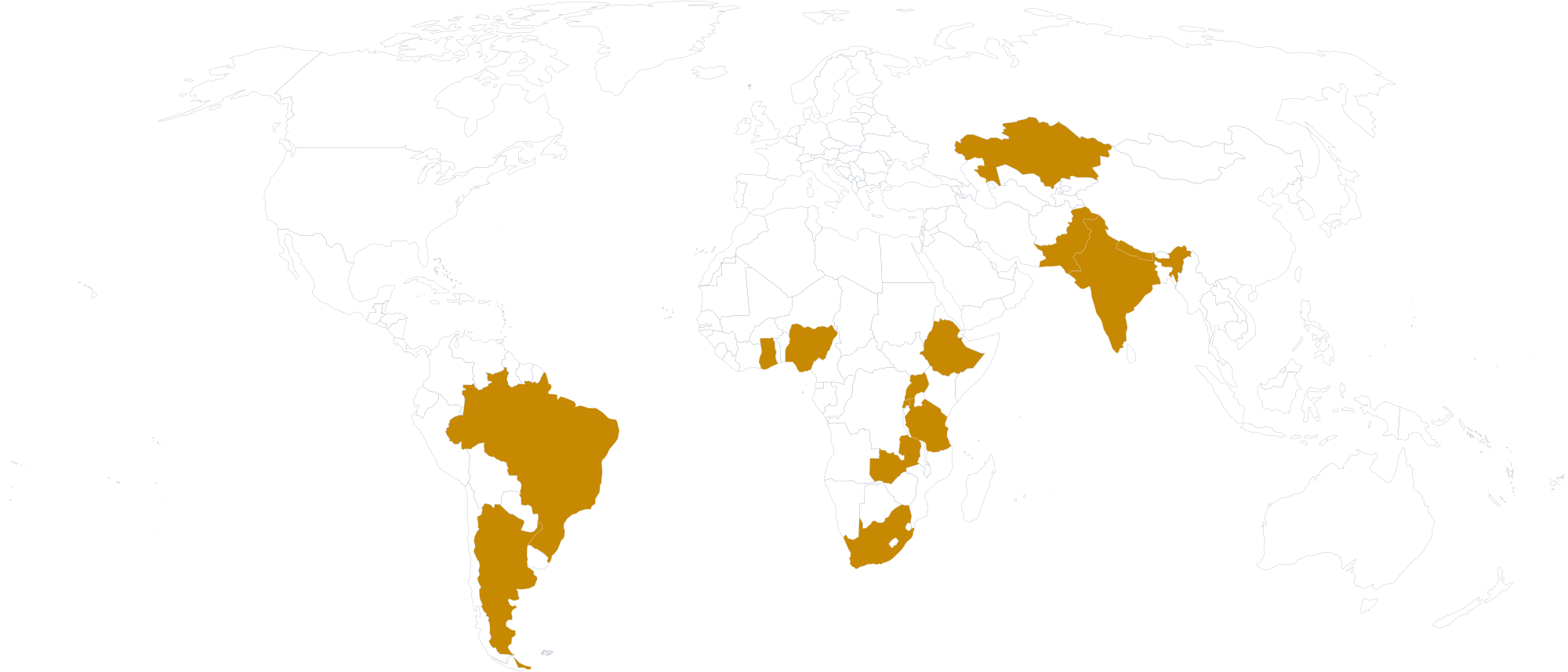 A map of the world with countries highlighted